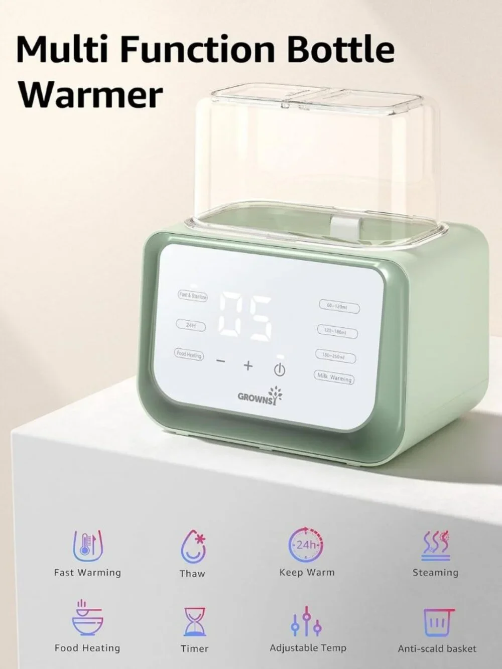 8-in-1 Baby Bottle Warmer & Sterilizer - Fast Milk Heating, Timer, Fits 2